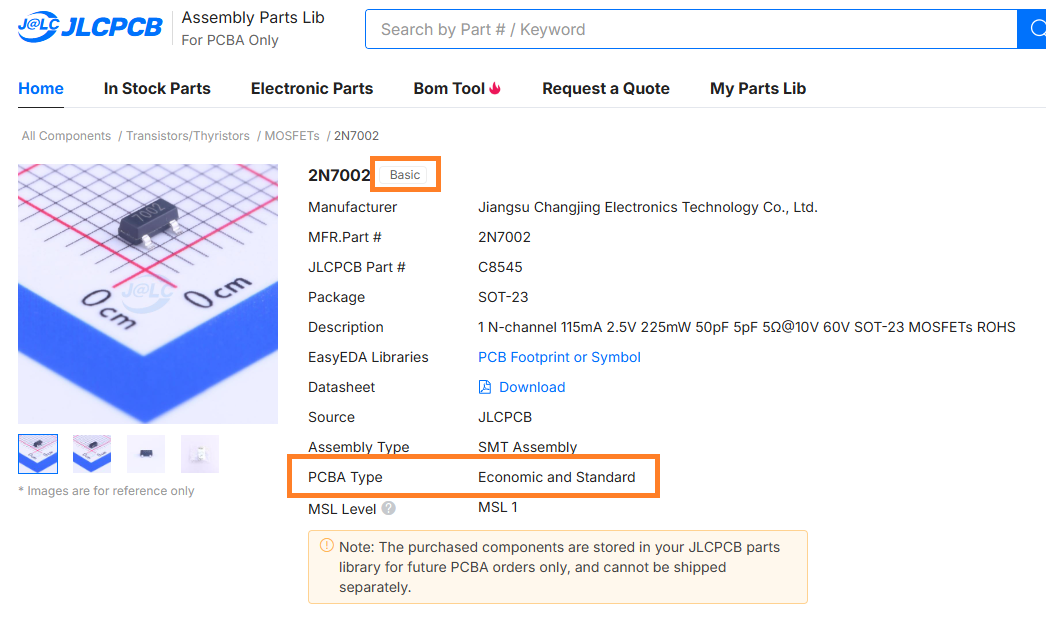 https://jlcpcb.com/partdetail/9040-2N7002/C8545 のスクリーンショット
