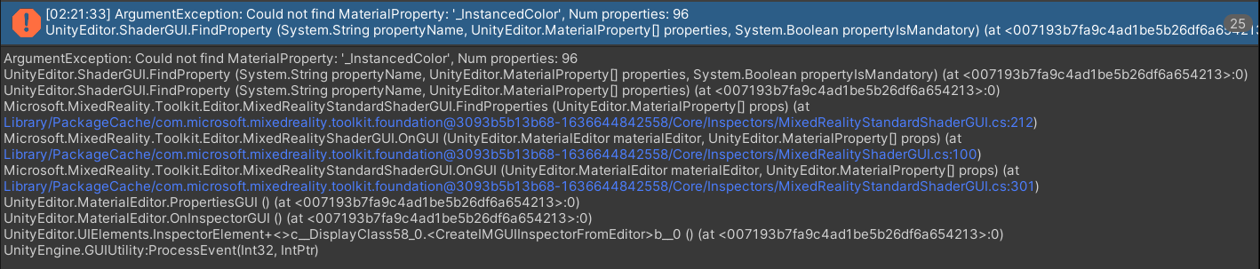 MRTK Standard Shader で ArgumentException: Could not find ...