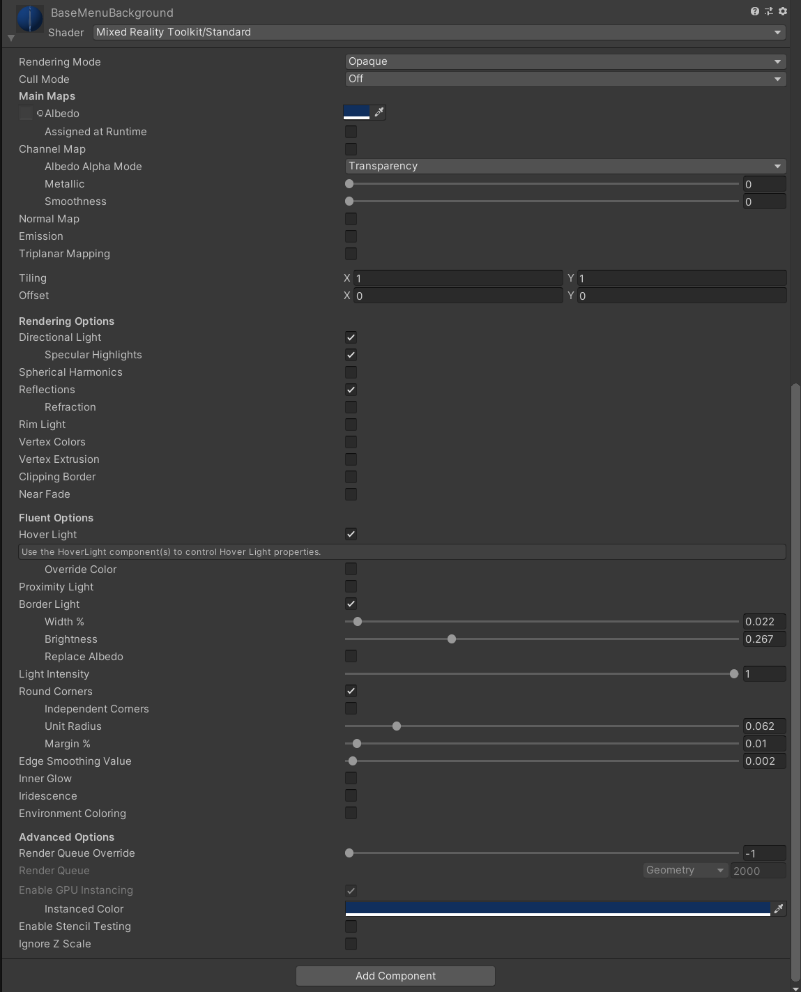 MRTK Standard Shader で ArgumentException: Could not find ...